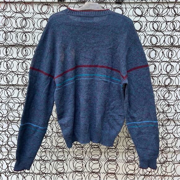 Vintage 80s 90s Jantzen dark blue maroon stripe moody sweater LARGE - Picture 4 of 4